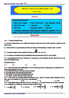 Đề luyện thi trắc nghiệm Vật lí năm 2017 - Đề số 1 - Năm họ 2016-2017 - Trần Gia Chuân